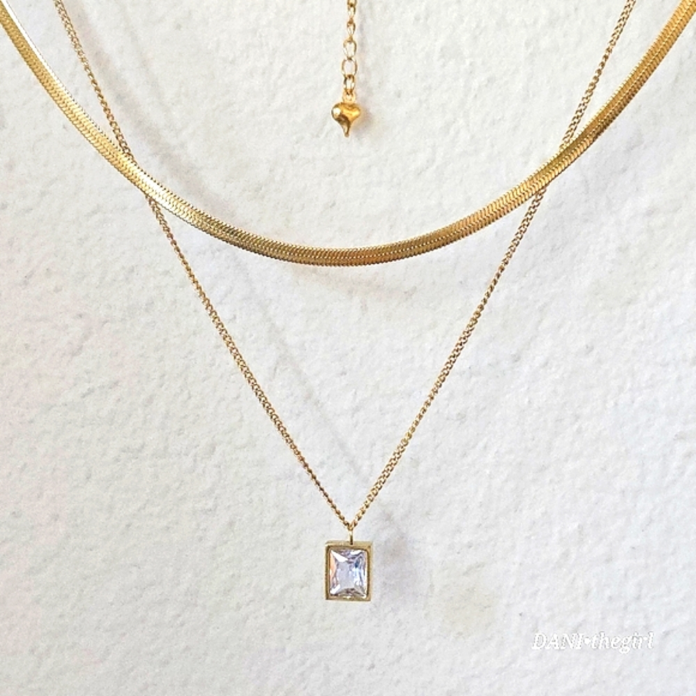 Gold Layered Chain Zircon Diamond Necklace